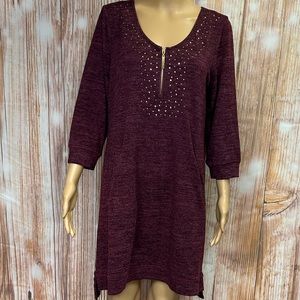 Tacera‎ 1/4 Zip Embellished Front Fleece Dress